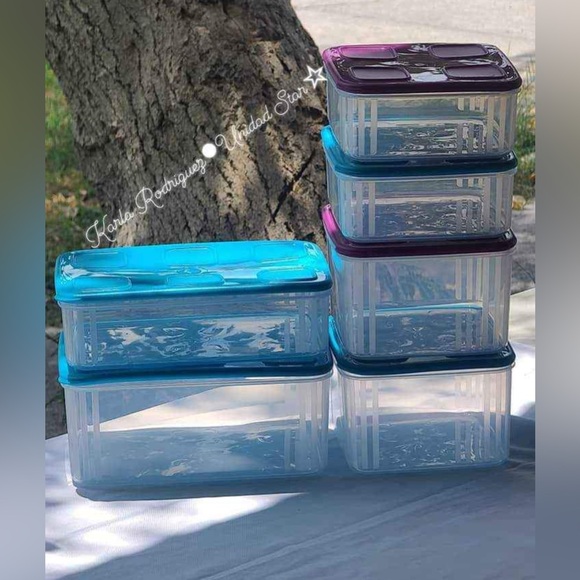 Tupperware Square Clear with Blue & Purple Seal Mates Container Set